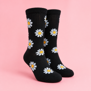 Daisy Black Crew Socks