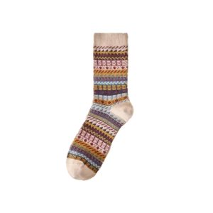 Men's folk mid-calf socks, light coffee — vintage jacquard, cotton blend