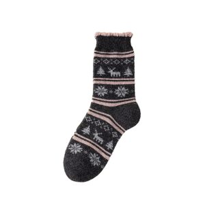 Women's Fair Isle mid-calf socks, black grey — wool blend slouch