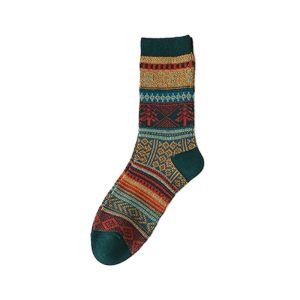 Men's Fair Isle mid-calf socks, army green — double-needle knit
