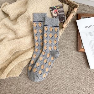 Men's thick brushed argyle mid-calf socks, grey — winter warm