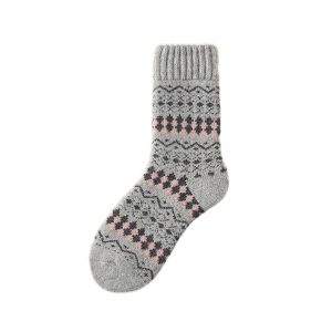 Women's ultra-thick Fair Isle mid-calf socks, light grey — wool blend