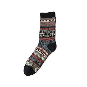 Men's Fair Isle mid-calf socks, black — double-needle knit