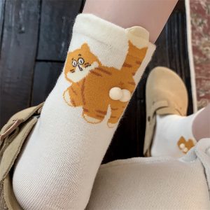 Funny Cartoon Cat Novelty Socks – Cute Animal Mid-Calf Socks for Women