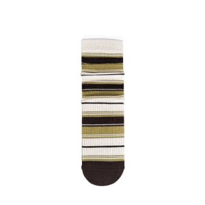 Women's green horizontal stripe mid-calf slouch socks — seamless toe