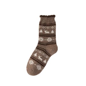 Women's Fair Isle mid-calf socks, coffee — wool blend slouch