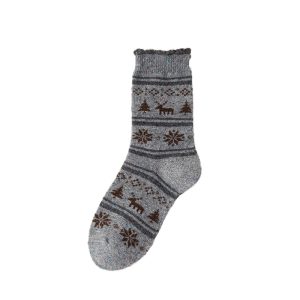 Women's Fair Isle mid-calf socks, dark grey — wool blend slouch