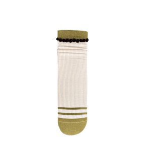 Women's khaki stripe mid-calf slouch socks — seamless toe