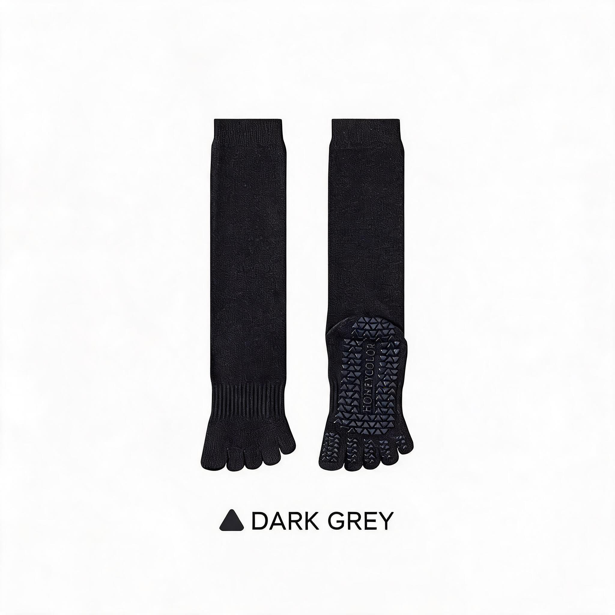Women's High-Top Non-Slip Five-Finger Yoga & Pilates Socks - Dark Grey