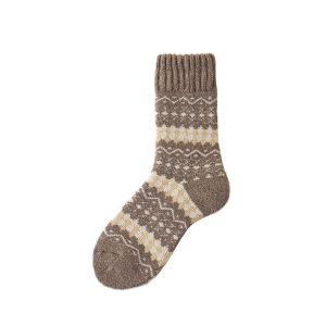Women's ultra-thick Fair Isle mid-calf socks, khaki — wool blend