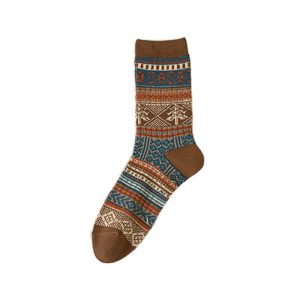 Men's Fair Isle mid-calf socks, coffee — double-needle knit