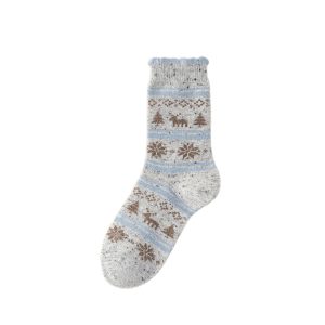 Women's Fair Isle mid-calf socks, light grey — wool blend slouch