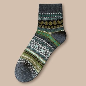 Men's folk mid-calf socks, grey — thick cotton blend, double-needle