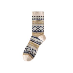 Men's folk mid-calf socks, beige — vintage jacquard, cotton blend