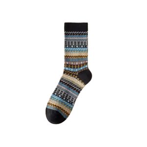Men's folk mid-calf socks, black — vintage jacquard, cotton blend