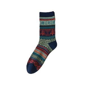Men's Fair Isle mid-calf socks, navy — double-needle knit