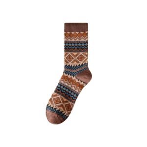 Men's folk mid-calf socks, coffee — vintage jacquard, cotton blend