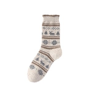 Women's Fair Isle mid-calf socks, off-white — wool blend slouch