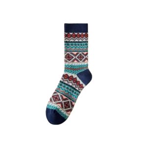 Men's folk mid-calf socks, navy — vintage jacquard, cotton blend